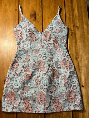 Hello Molly Floral Mini Dress in Mint, Blush & Gray